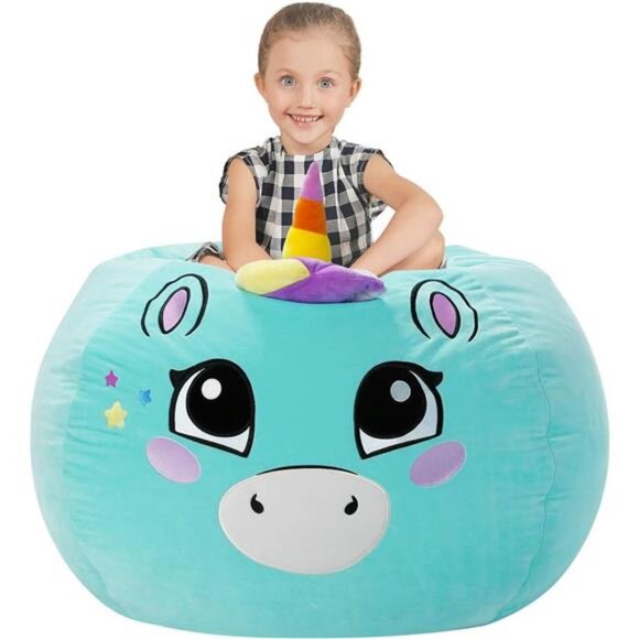 Stuffed Animal Storage, Velvet Bean Bag Chairs Cover, Large 32" Ultra Soft Toy - Picture 1 of 7